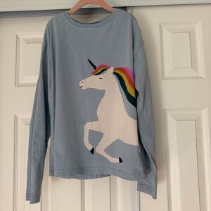Hanna Anderson Blue Unicorn Kids Long Sleeve Shirt Size 10